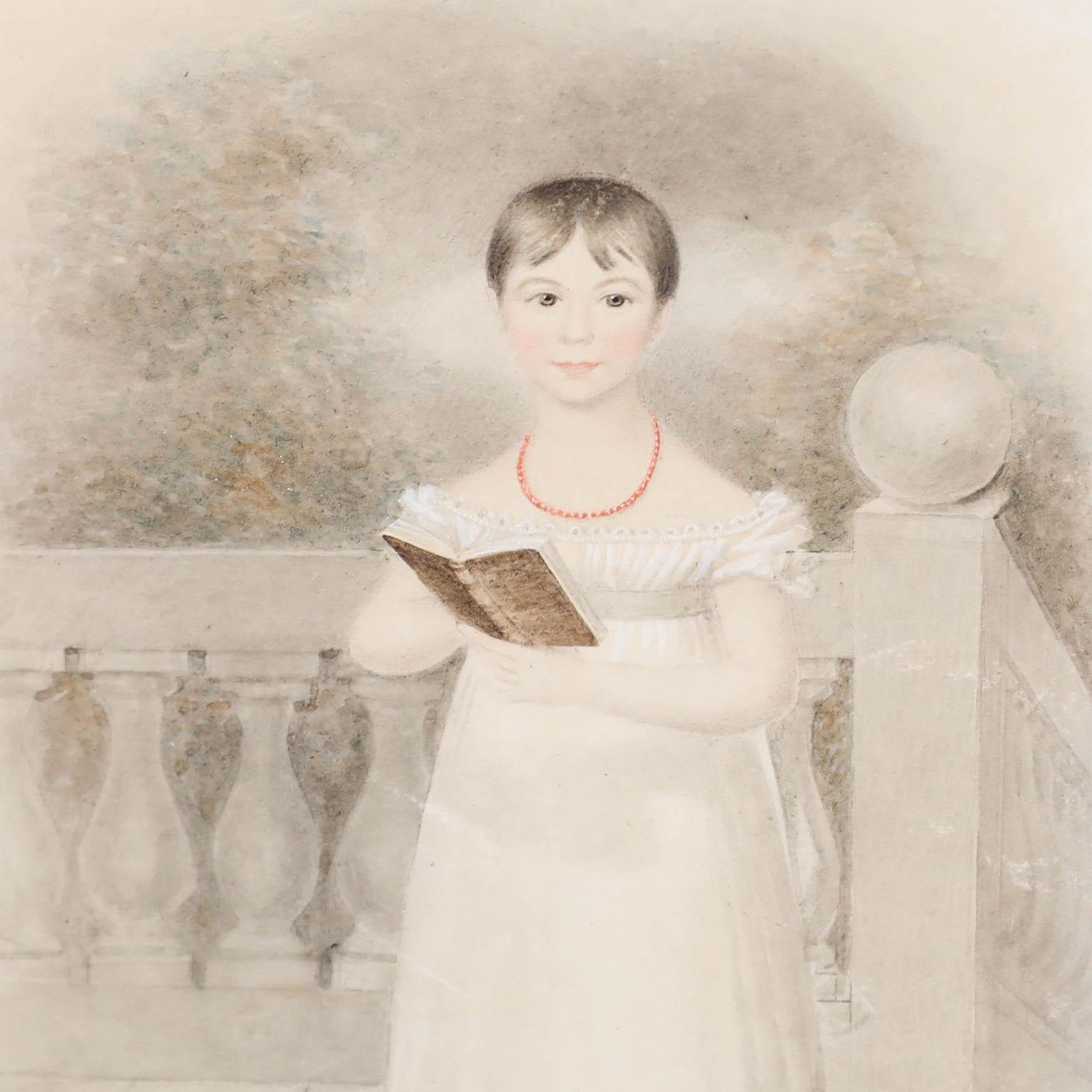 English School 19th Century Watercolour Girl With Book photo Art