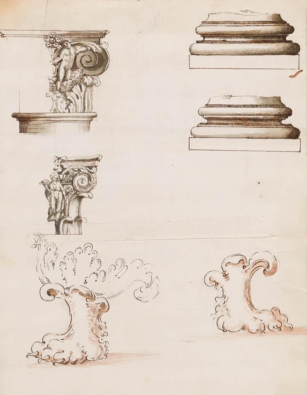 Framed 18th Century Pen And Ink Drawings Designs For Capital & Base Supports photo furniture