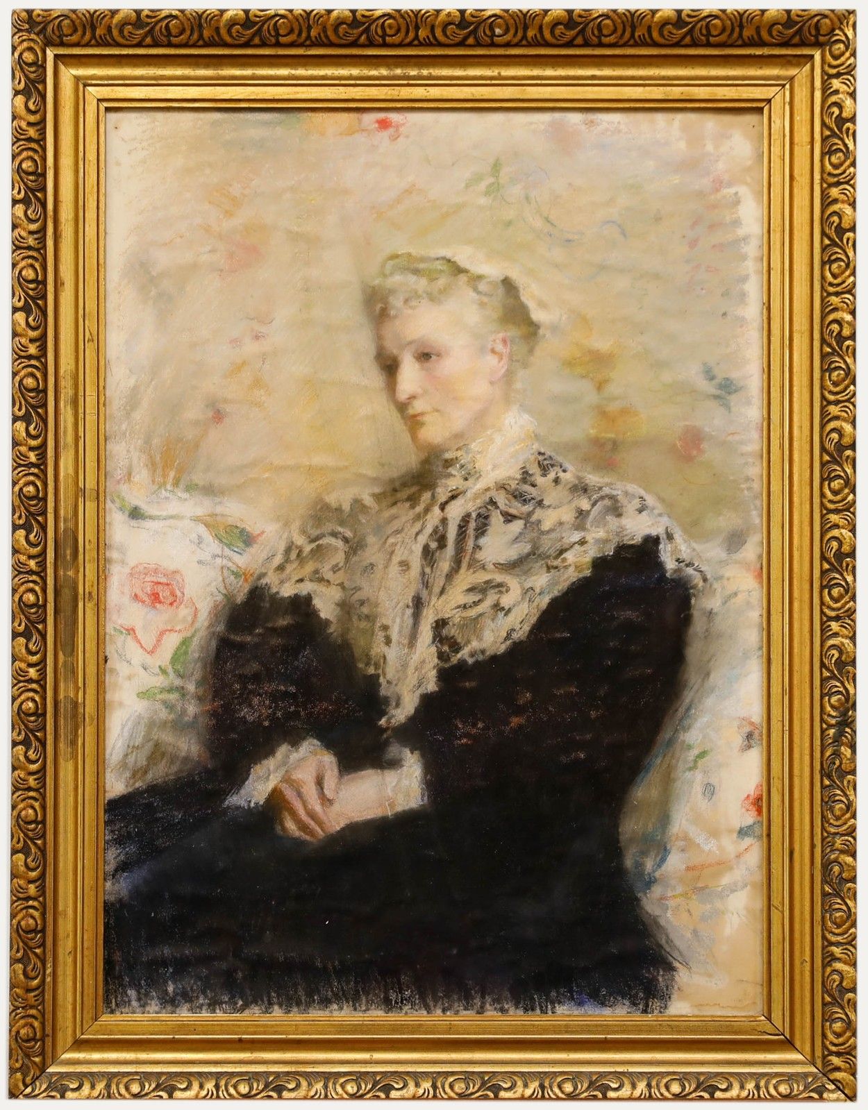Late 19th Century Watercolour Lady In A Lace Shawl