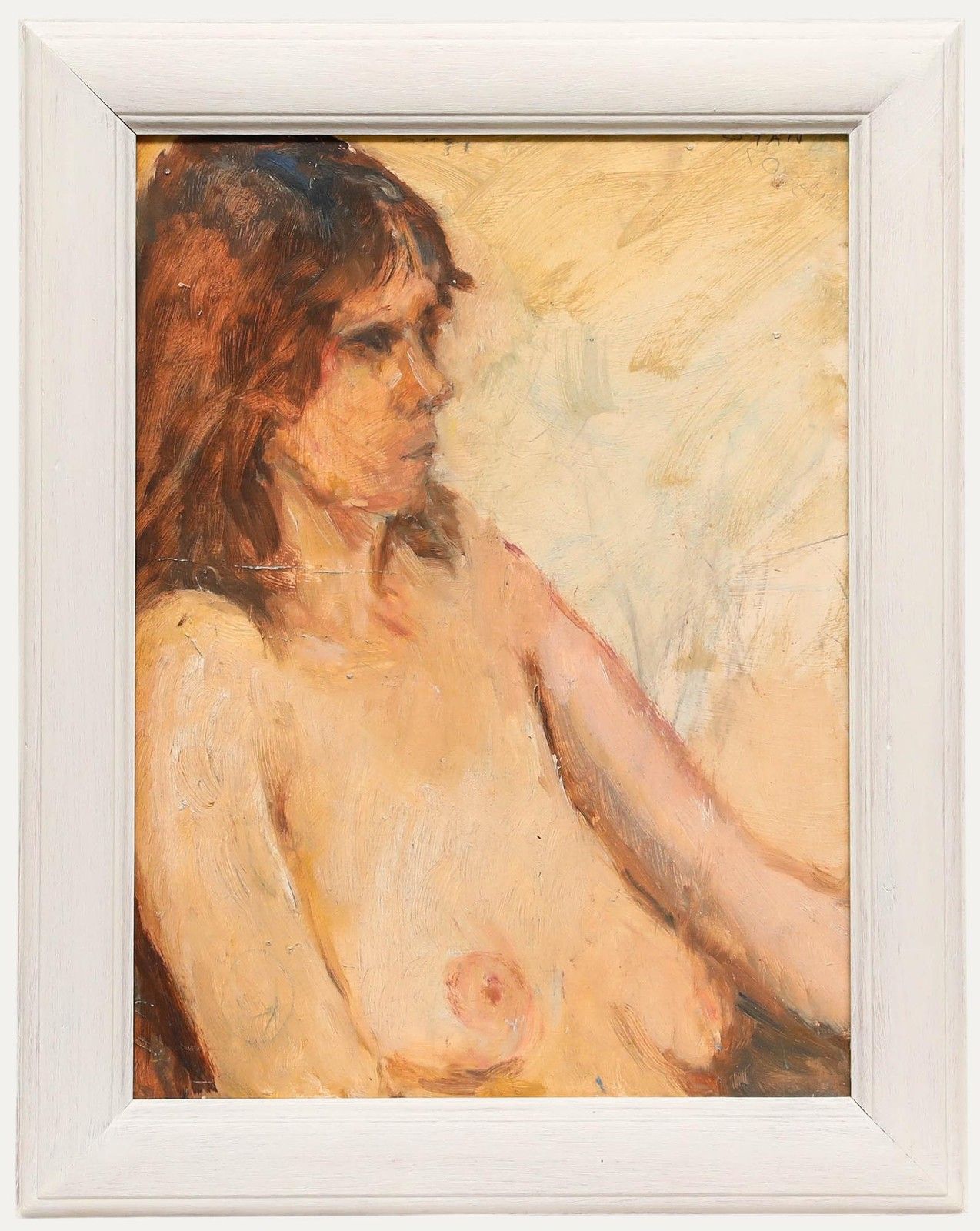 Framed Contemporary Oil Female Nude On Yellow