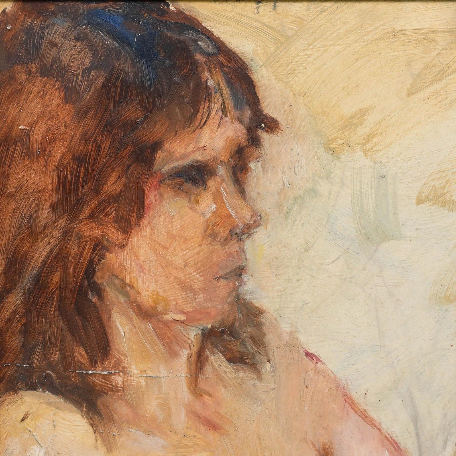 Framed Contemporary Oil Female Nude On Yellow photo Art
