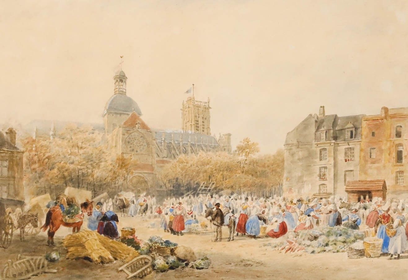 Frederick Nash (1782 1856) 1856 Watercolour, The Market Place, Dieppe photo 249.0