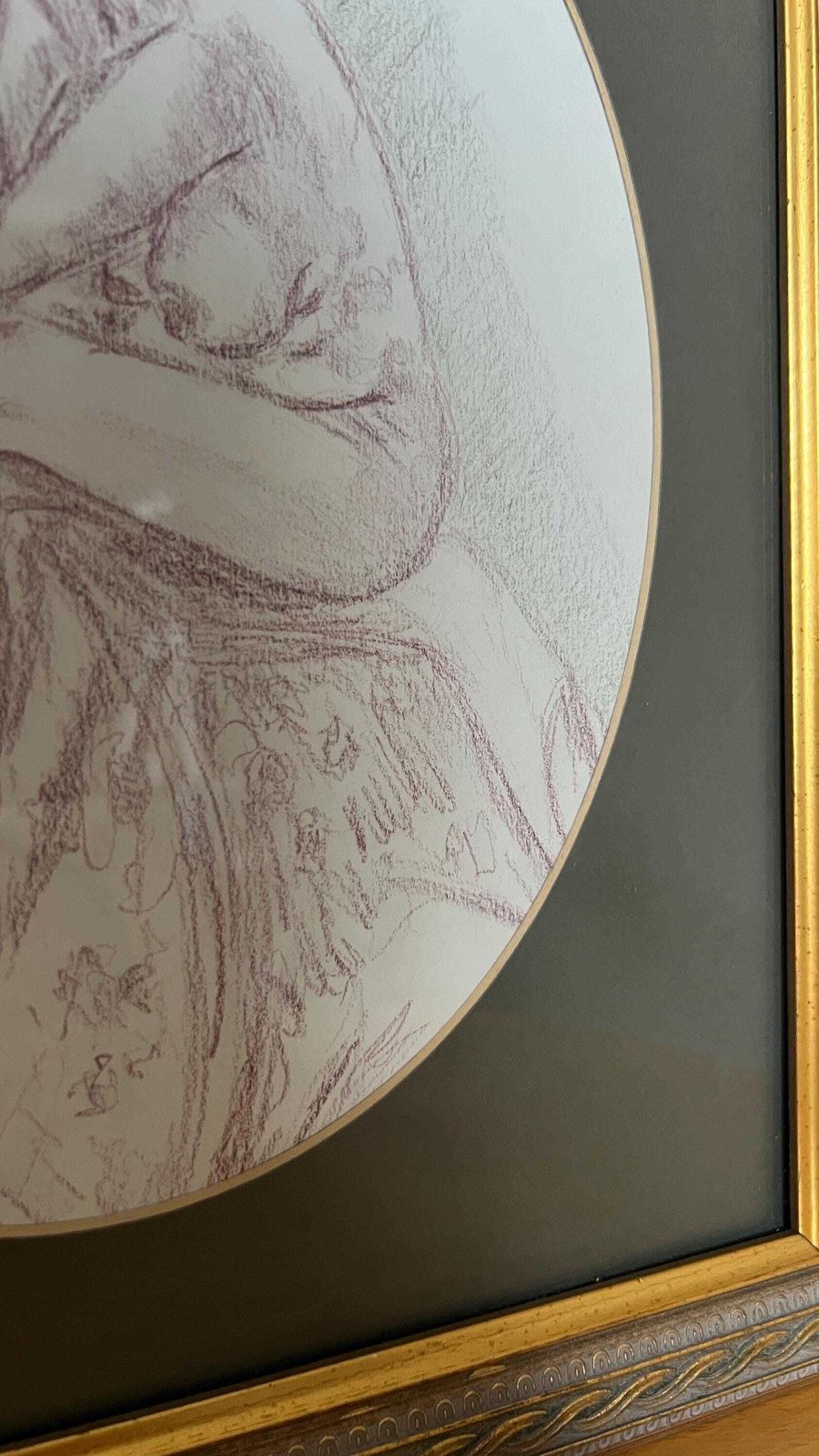 Contemporary Original Nude Study – Seated Female Figure Drawing In Ornate Golden Frame photo 89.0