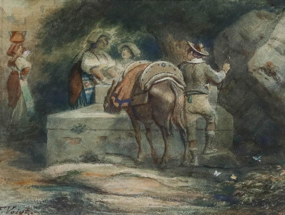 Franz Wilhelm Voigt (1867 1949)  Early 20th Century Watercolour, Horse To Water photo furniture