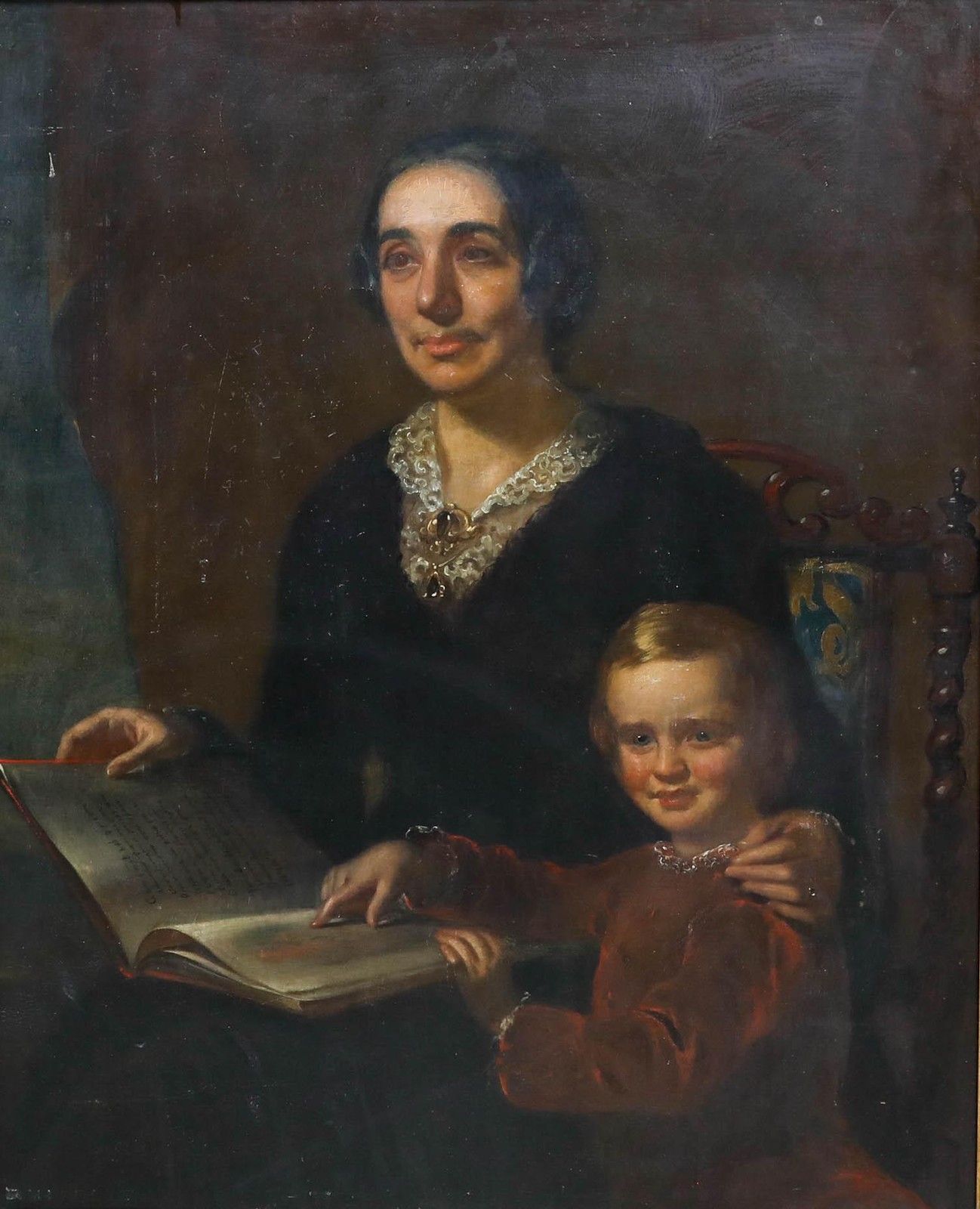 Large Late 19th Century Oil Portrait Of A Mother & Child photo furniture