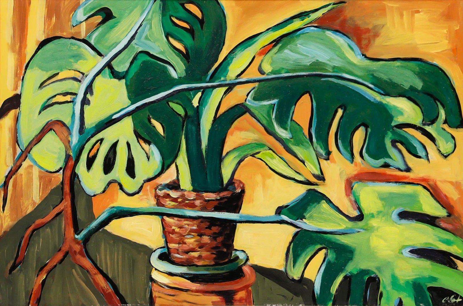Erwin Steinhauser (1939 2023) Contemporary Acrylic, Monstera Deliciosa photo furniture