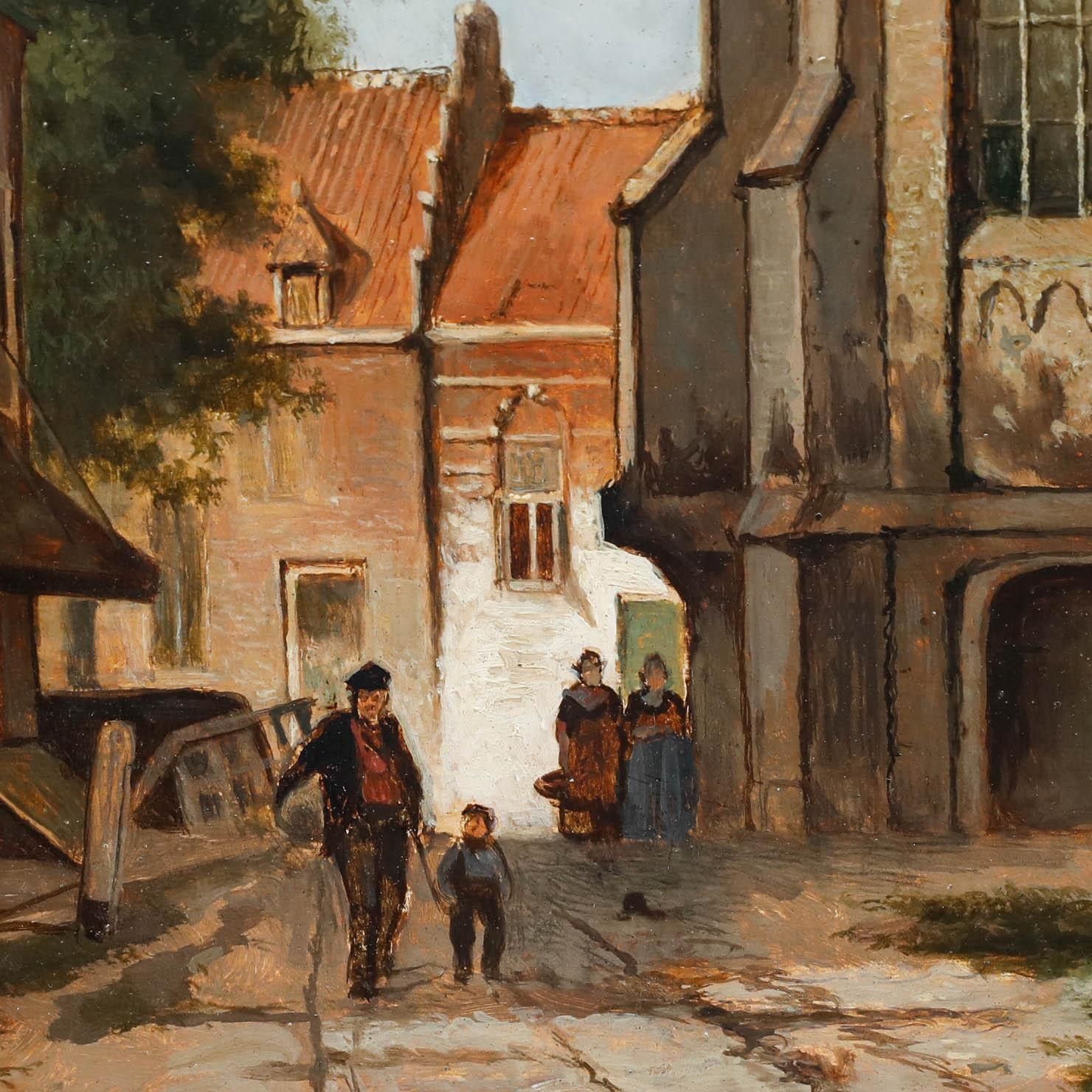 Framed 19th Century Oil Village Street Scene photo 418.0