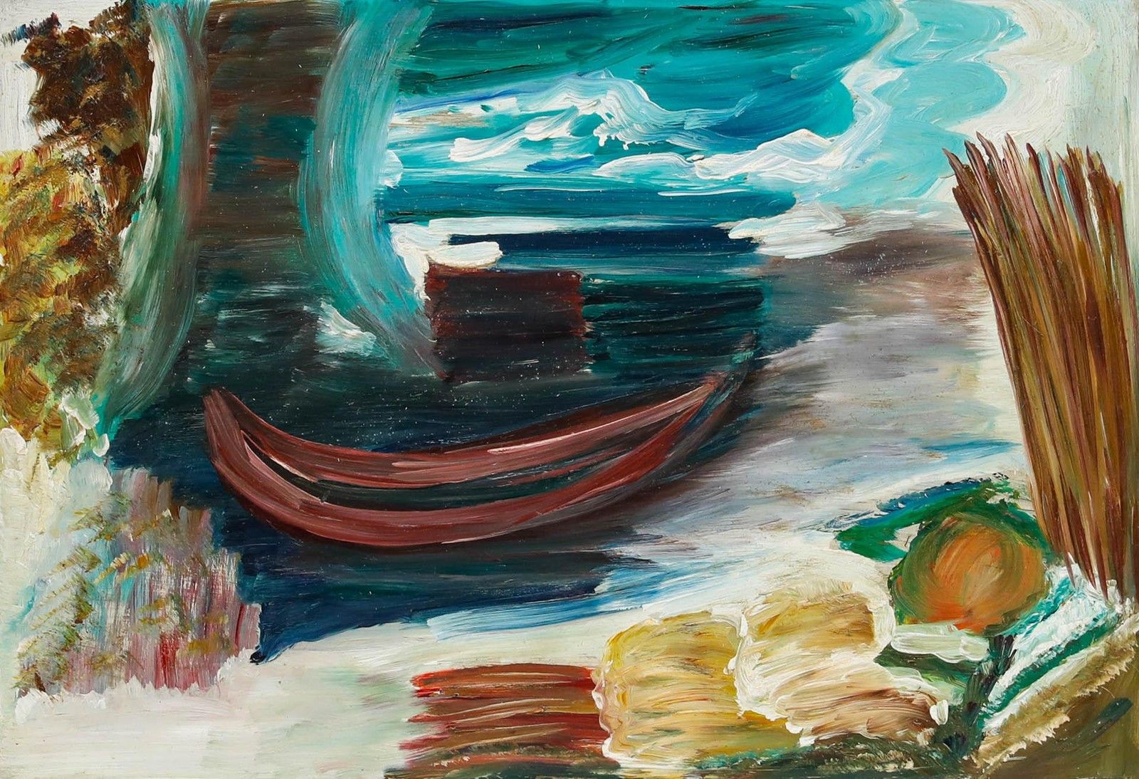 Manner Of Ivon Hitchens (1893 1979) Framed Mid 20th Century Oil, The Red Canoe photo furniture