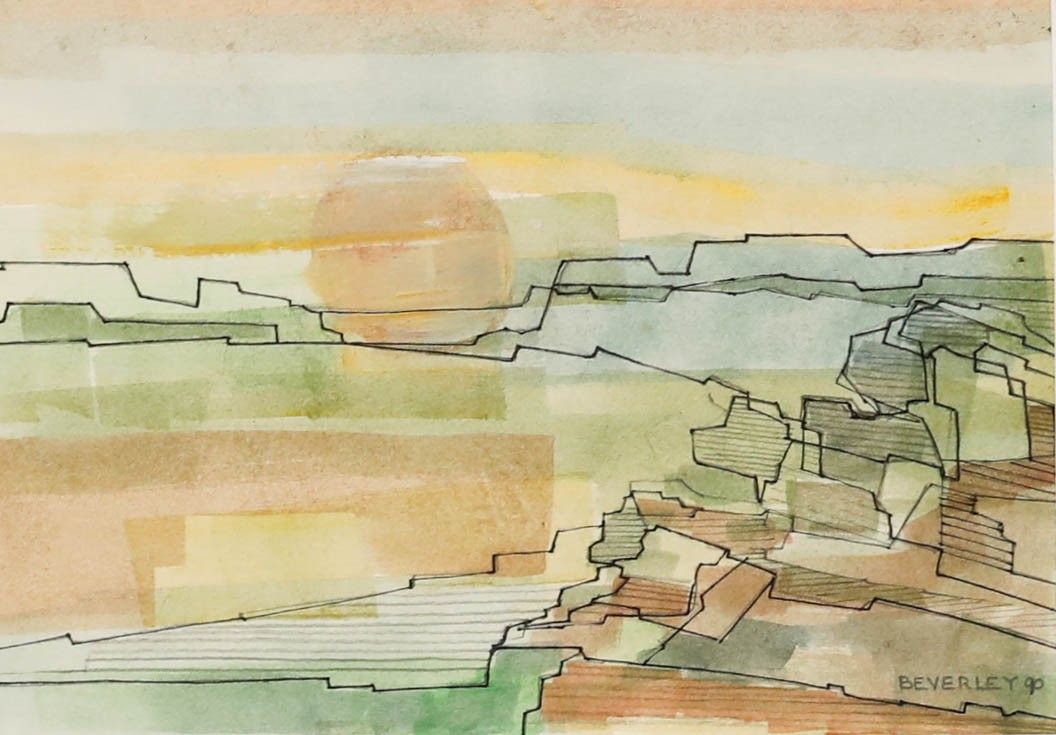 Beverley Peter Meyers (1949 2016) 1990 Watercolour, Sunset Over The Town photo furniture