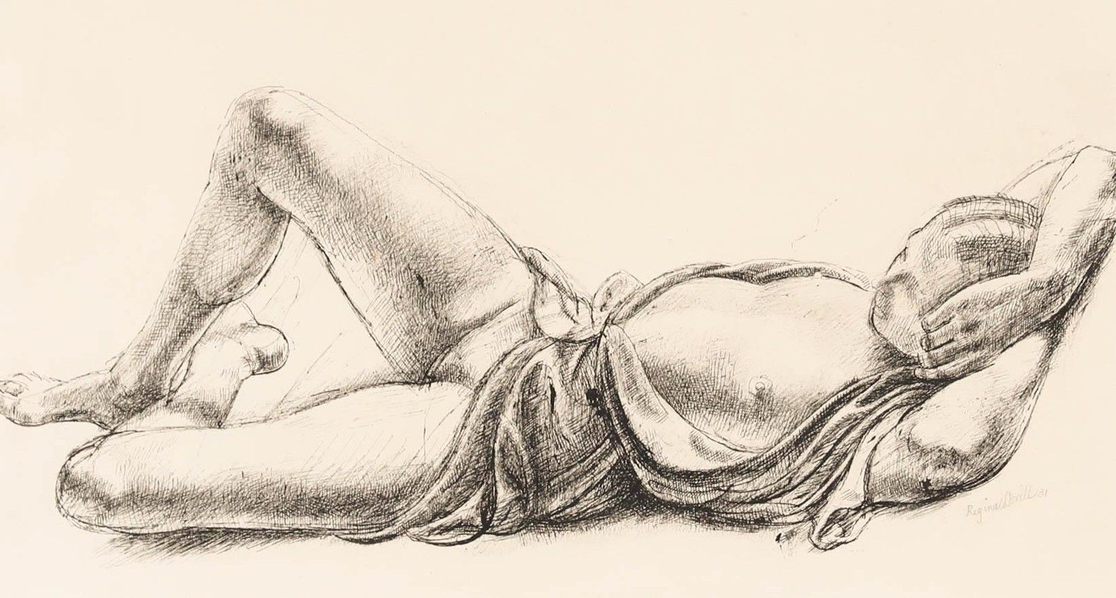 Reginald Brill (1902 1974) 1931 Pen And Ink Drawing, Reclining Nude photo furniture