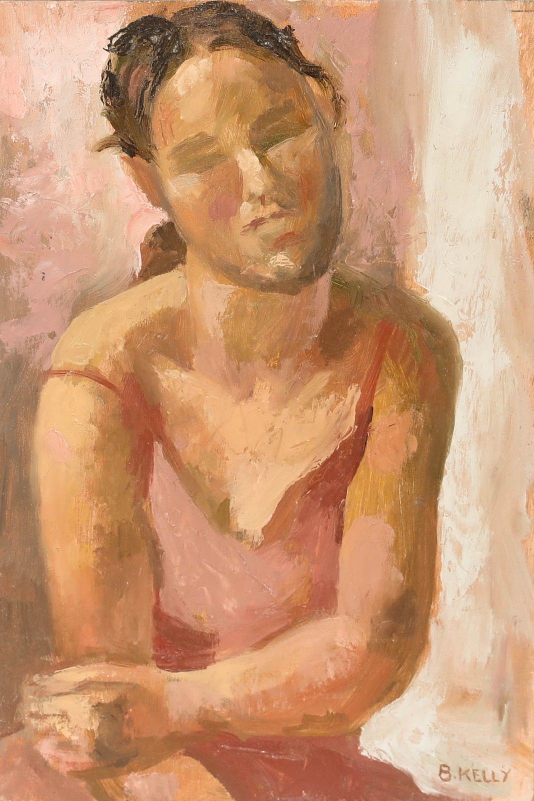 Bernadette Kelly (B.1933) 20th Century Oil, Portrait Of A Girl photo Art