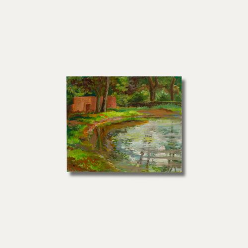 Joan Kisby Impressionist 20th Century Oil, Bunker By The Pond photo vinterior