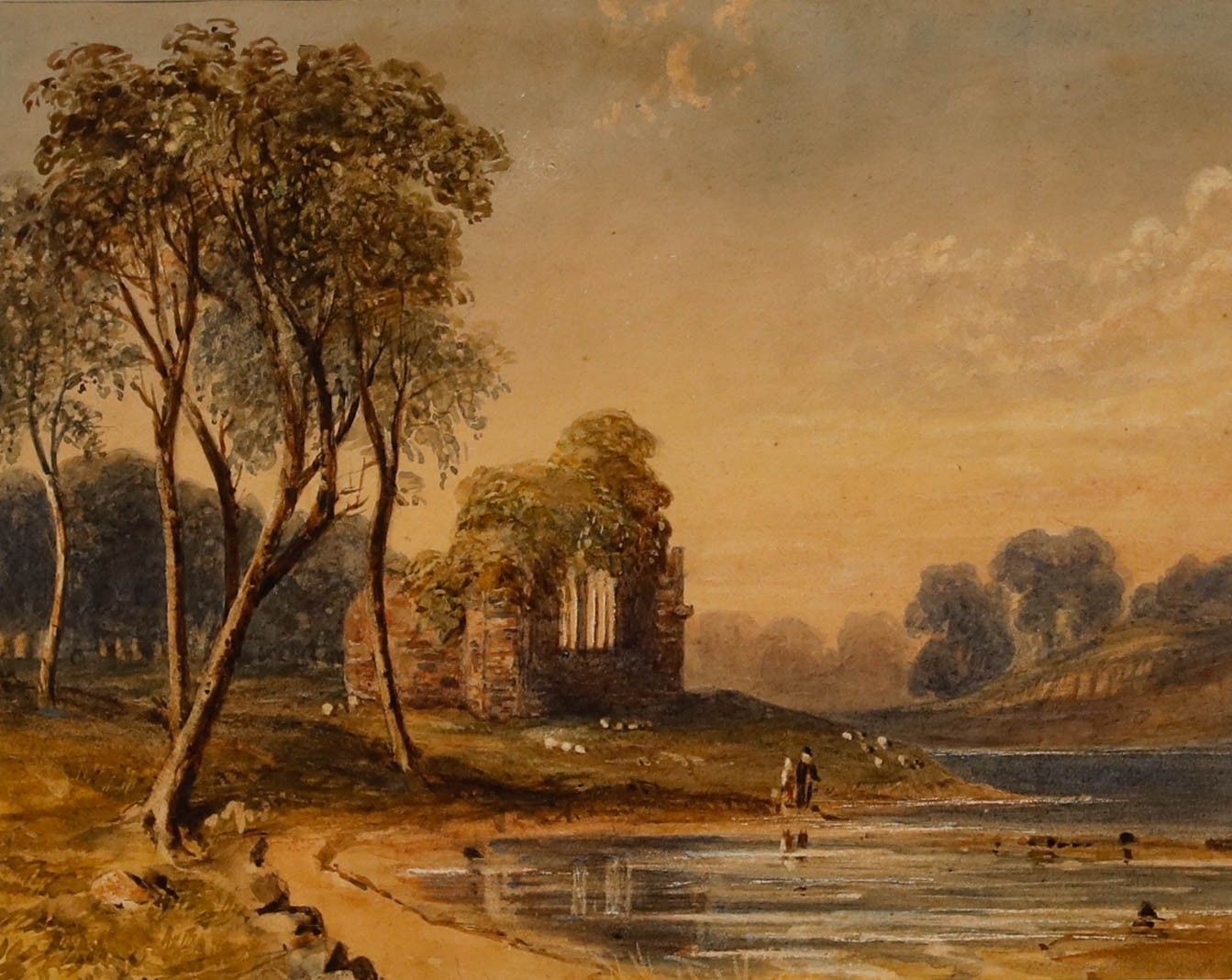 Circle Of John Varley Framed Early 19th Century Watercolour, Church Ruins photo furniture