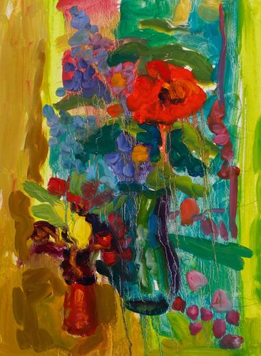 Annelise Firth (B.1961) Contemporary Oil, The Little Red And Blue Vase