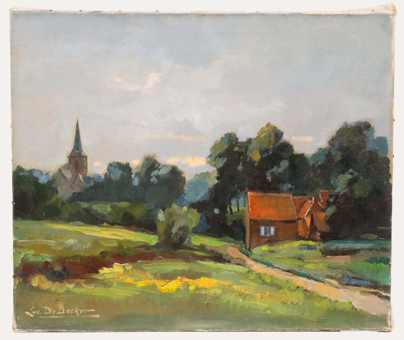 Luc De Decker (1907 1982) Mid 20th Century Oil, Church In The Countryside