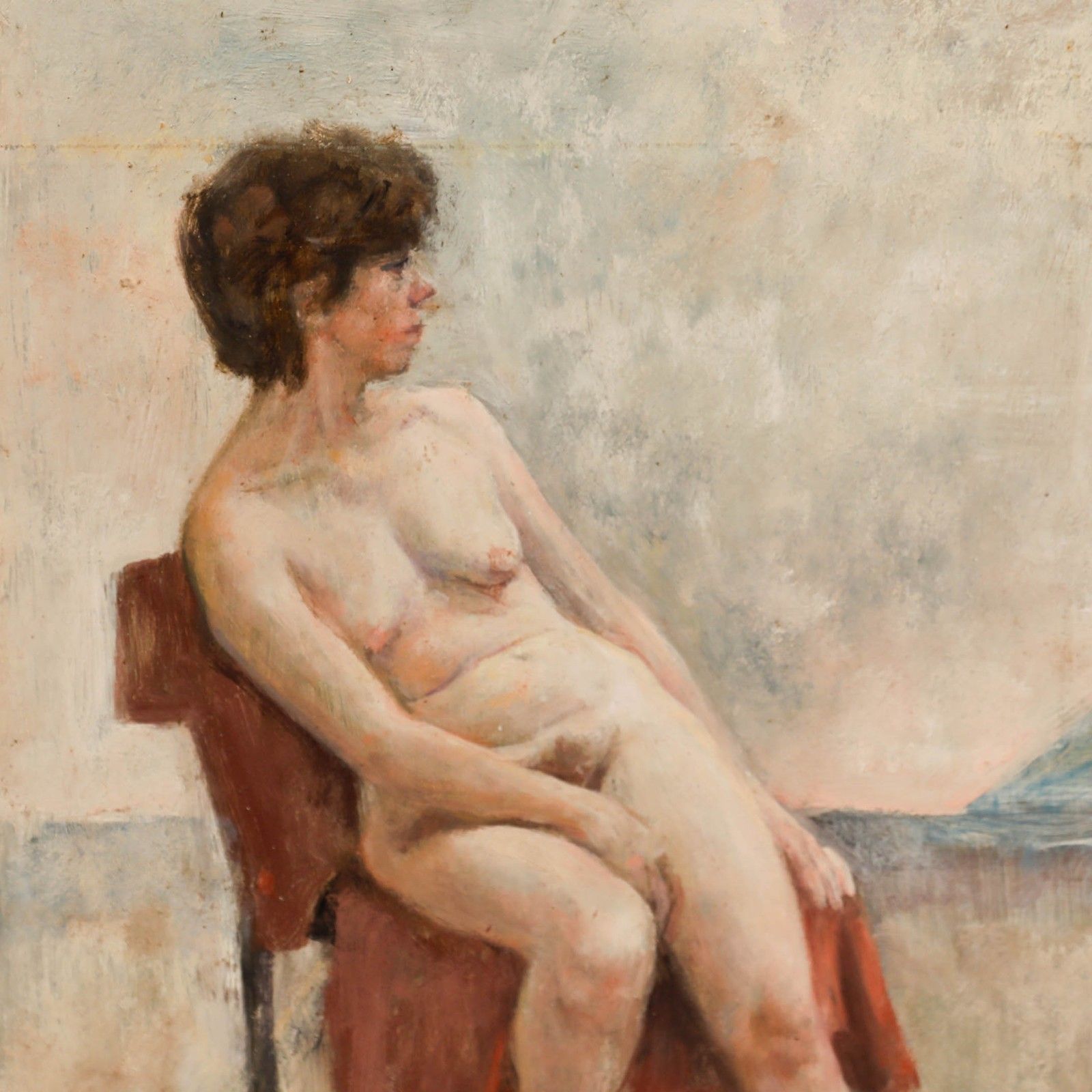 George Weissbort (1928 2013) Framed 20th Century Oil, Nude On Red Towel photo Art
