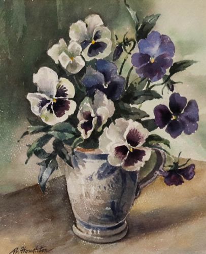 Albert Houghton Frsa (1906 1997) Mid 20th Century Watercolour, Pansies photo furniture