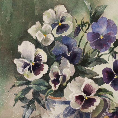 Albert Houghton Frsa (1906 1997) Mid 20th Century Watercolour, Pansies photo Art
