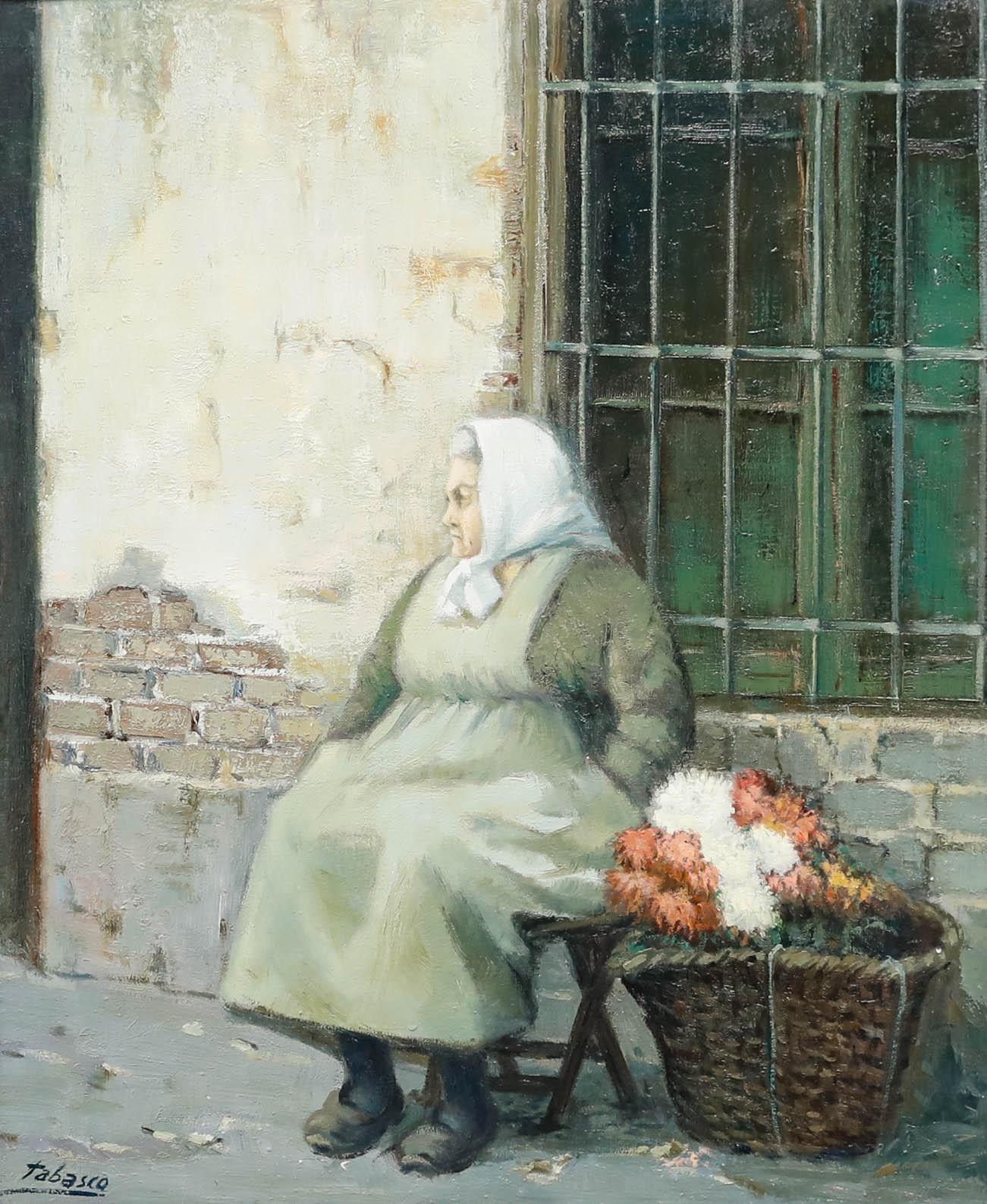 Felix Tabasco (1947 2007)  Framed 20th Century Oil, A Spanish Flower Seller photo furniture