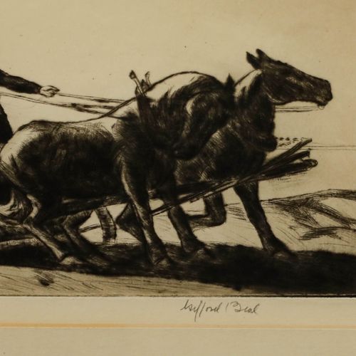 Gifford Beal (1879 1956) Framed C.1930 Etching, The Net Wagon photo Art