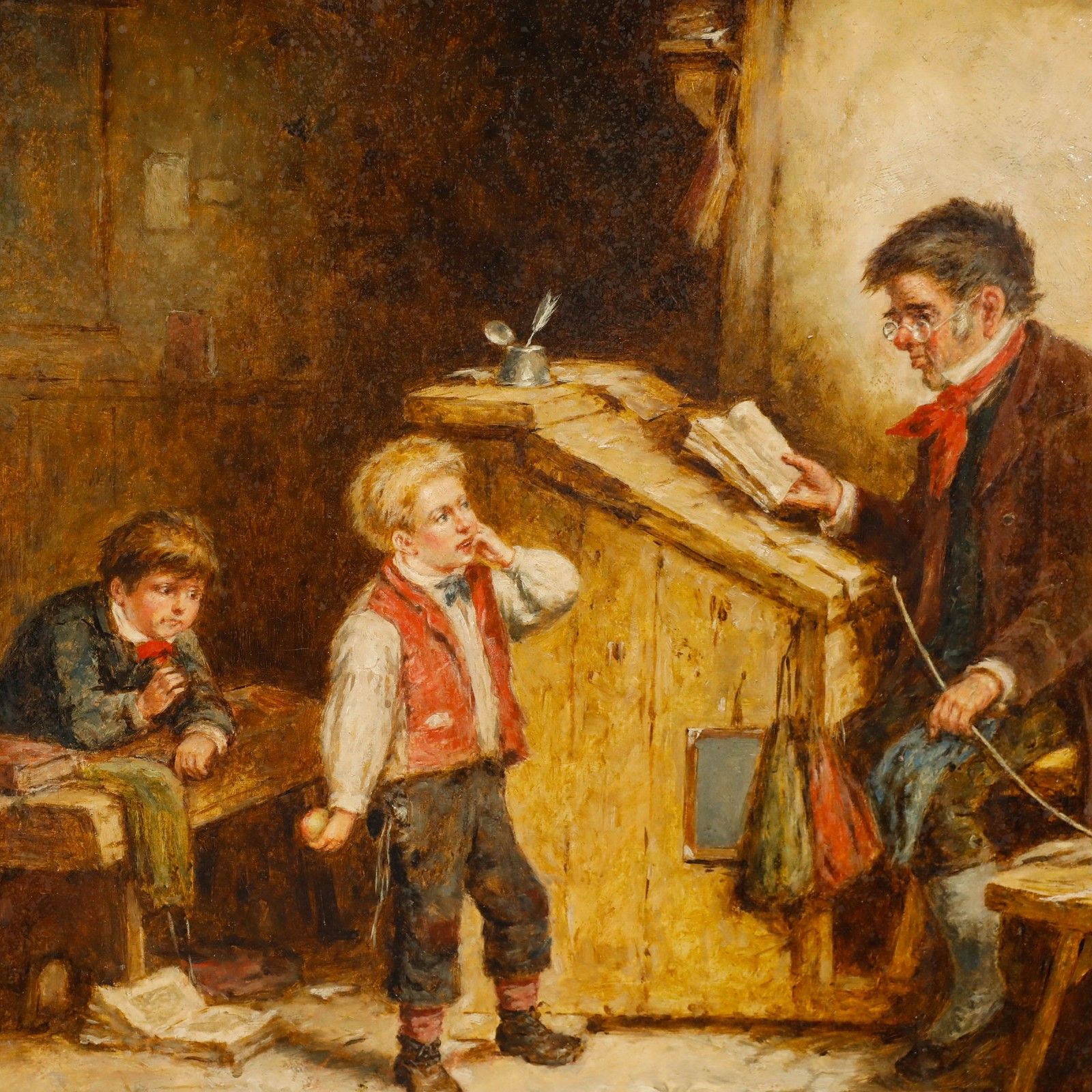 Mark William Langois (1848 1924)  Late 19th Century Oil, Schoolmaster And Pupils photo Art
