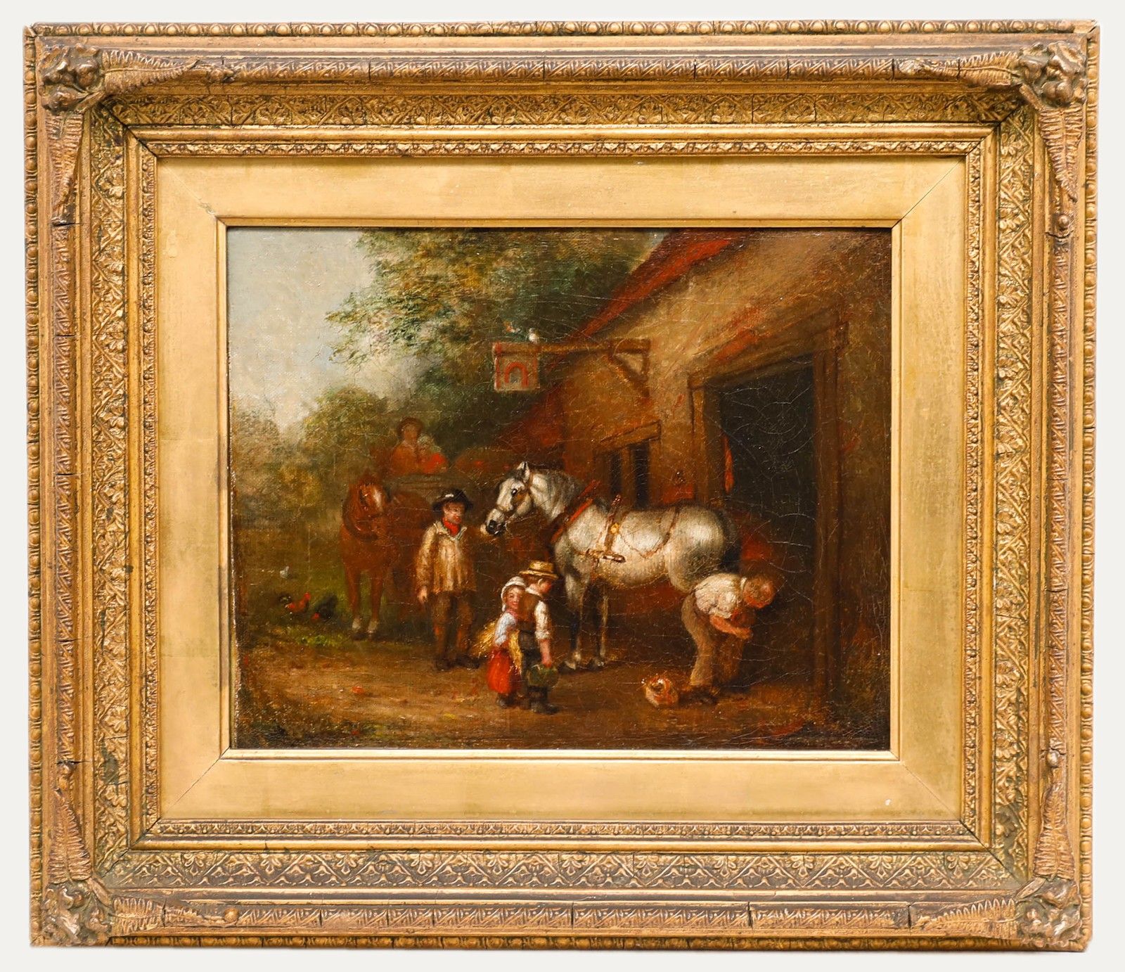 English School Mid 19th Century Oil Blacksmith Shoeing A Horse