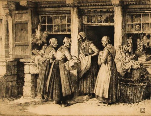 Percy Lancaster (1878 1951) Framed Etching, Gossip At The Grocers photo furniture