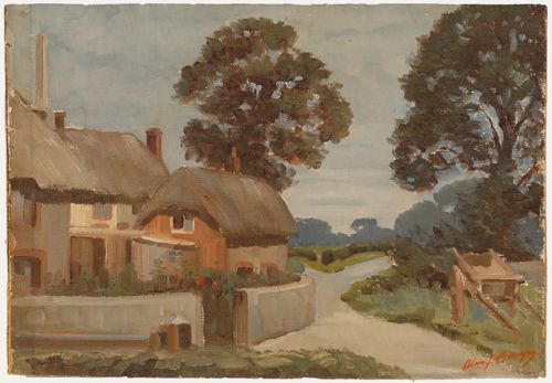 Alan J. Bowyer (1902 1986)  Mid 20th Century Oil, Cottage On The Corner