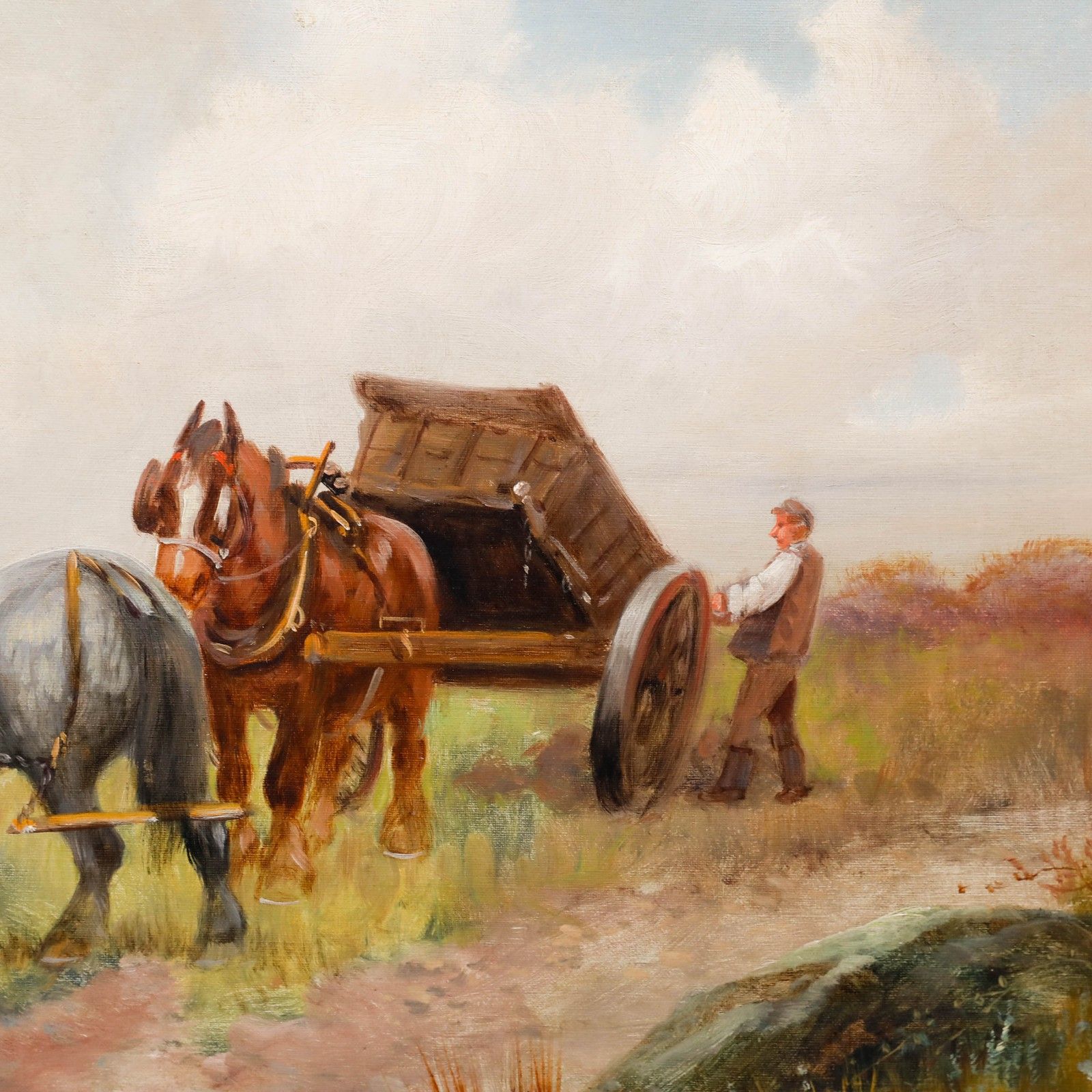 G. Melville  Early 20th Century Oil, Shire Horses By The Coast photo Art