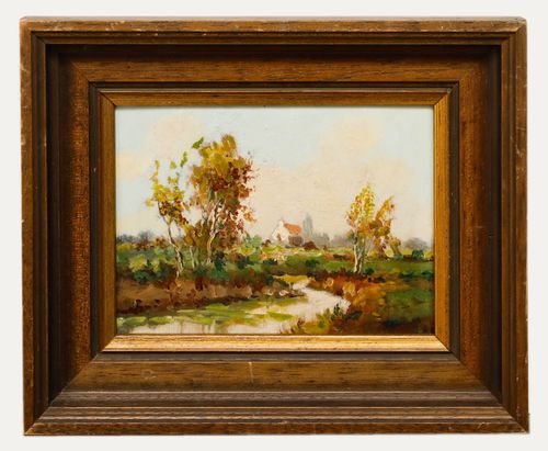 Attrib. Johan Meyer (1885 1970) C.1965 Oil, Church By The Stream