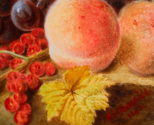 E. Stanfield Framed Late 19th Century Oil, Still Life Of Fruit On A Ledge photo vinterior