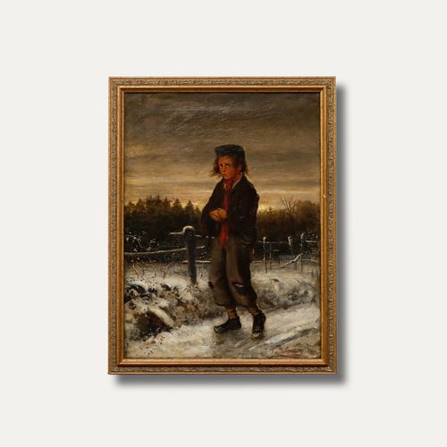 Frank Sternberg Barbizon School 1880 Oil, The Young Tatterdemalion photo vintage
