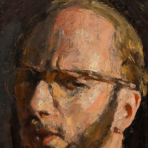 George Weissbort (1928 2013) Oil, Contemplative Self Portrait In Red photo 213.0