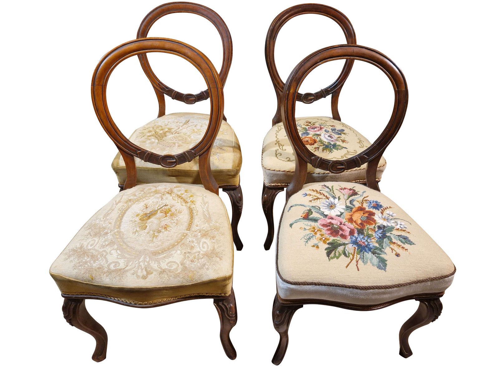 Set Of Four Victorian Walnut Balloon Back Chairs photo furniture