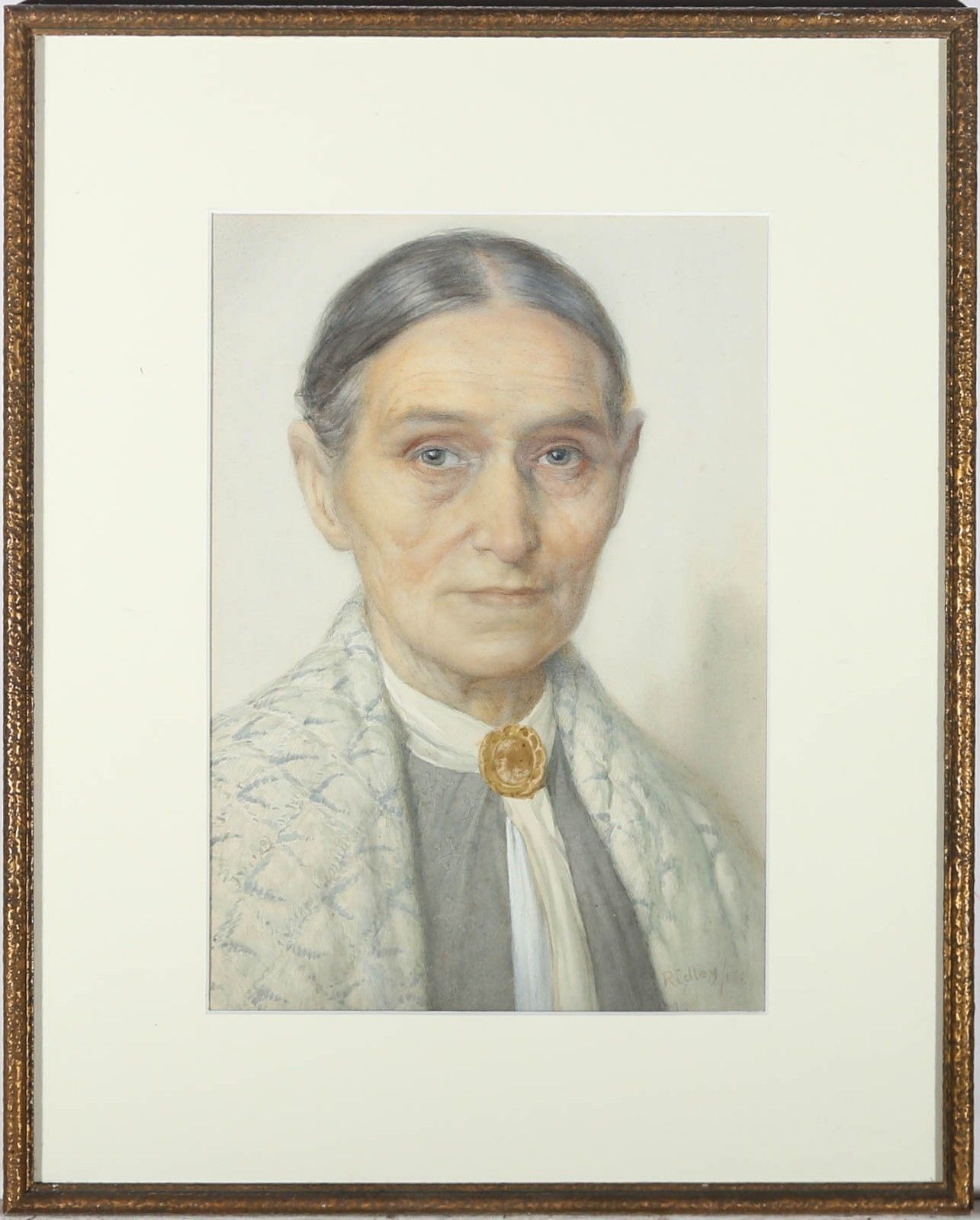 Edward Ridley (1883 1946) 1918 Watercolour, Woman With Brooch And Shawl