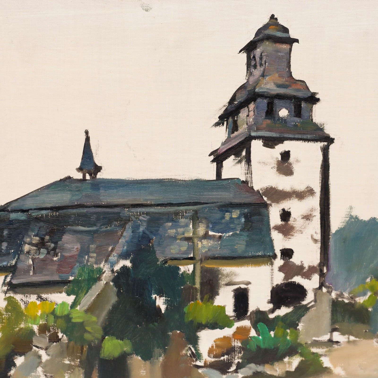 Georges Pacouil (1903 1996) Mid 20th Century Oil, L'église photo Art