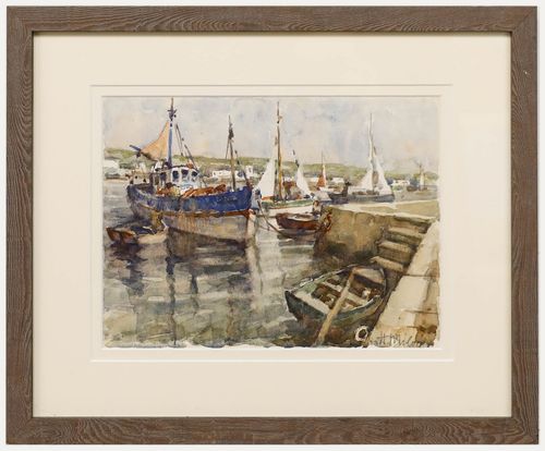 Henri Milock (French 1898 1979) Mid 20th Century Watercolour, Coastal Harbour