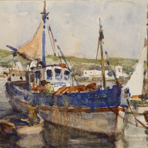 Henri Milock (French 1898 1979) Mid 20th Century Watercolour, Coastal Harbour photo Art