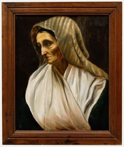 Italian School 19th Century Oil Lady In A Striped Head Scarf