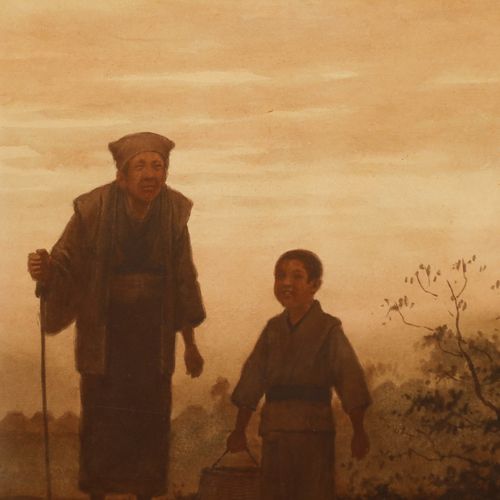 J. S. Yamamoto Early 20th Century Watercolour, Home From The Fields photo Art