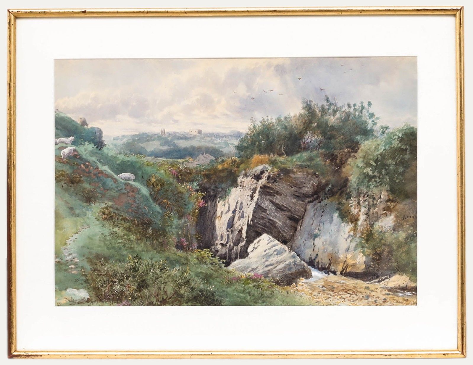 Francis G. Coleridge (1838 1923)  Framed Watercolour, Sheep Grazing Near A Gorge