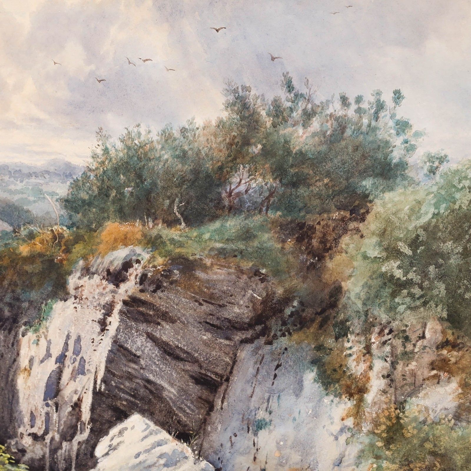 Francis G. Coleridge (1838 1923)  Framed Watercolour, Sheep Grazing Near A Gorge photo Art