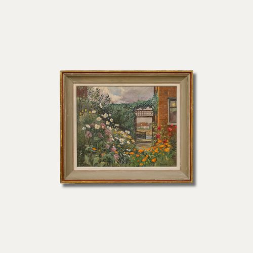 Framed Mid 20th Century Oil Flower Garden photo buy