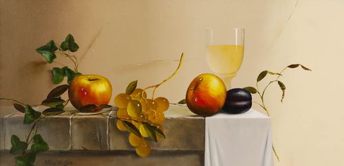 Mike Woods (1976 2003) 20th Century Oil, Grapes, Apples And Wine photo furniture