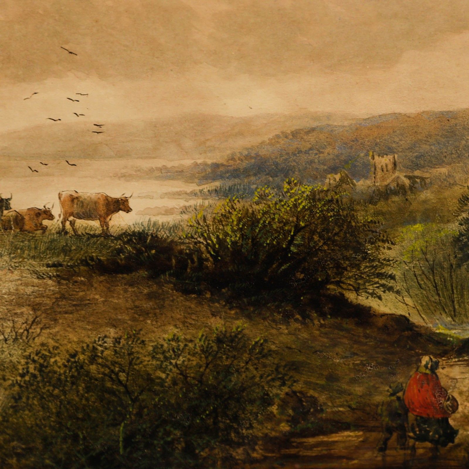 19th Century Watercolour Cattle By The Windmill photo Art