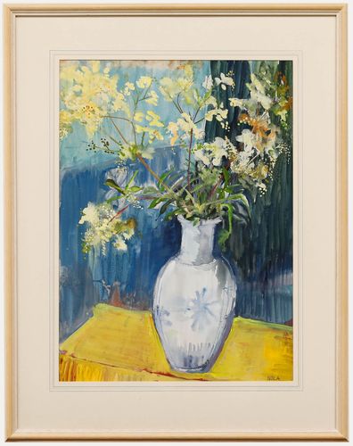Nola Armstrong 20th Century Mixed Media, Vase With Meadowsweet