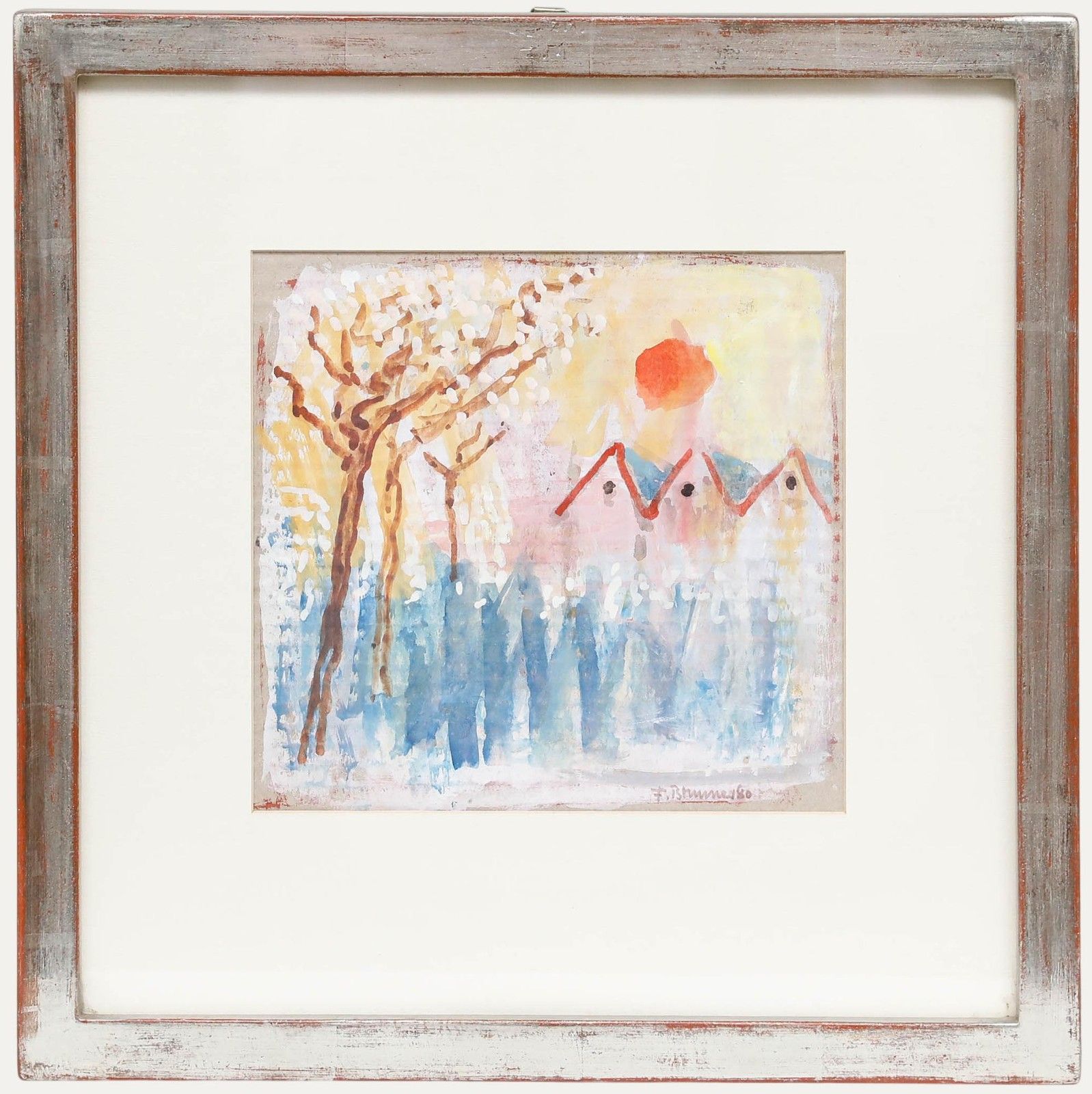 Fritz Brunner (1908 1996) Framed 1980 Gouache, Sun Over The Blossoms