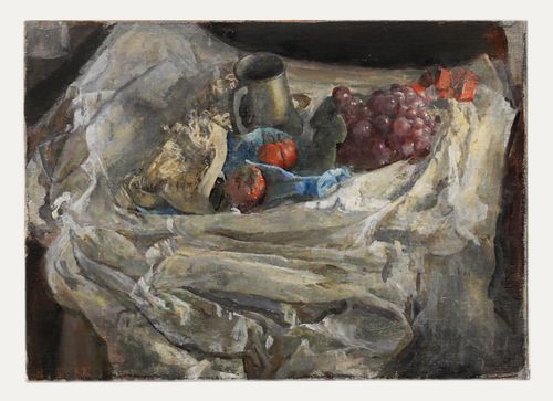 George Weissbort (1928 2013) 20th Century Oil, Pewter Tankard & Purple Grapes photo furniture