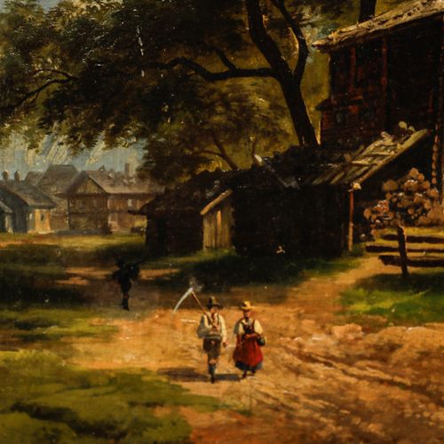 Manner Of Abraham Hulk Junior Framed Late 19th Century Oil, Alpine Village photo Art