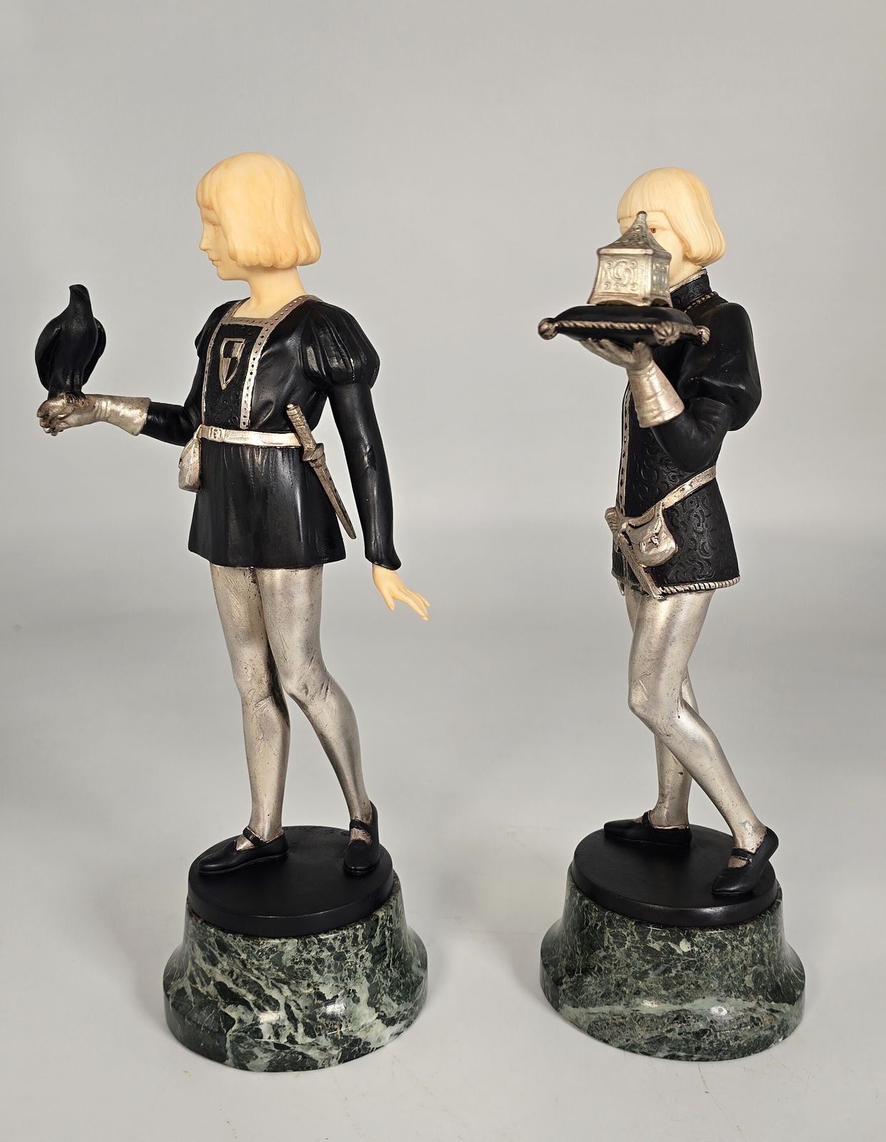 Gotthilf Jaeger, A Pair Of Bronze And Ivory Figures, The Falconer And The Casket Bearer Circa 1925 photo vintage